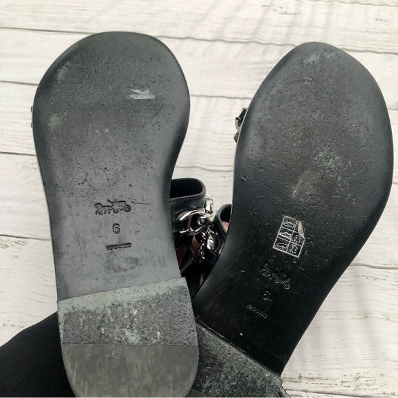 Coach “Eden” Metallic Logo Link Leather Sandals - Picture 7 of 9